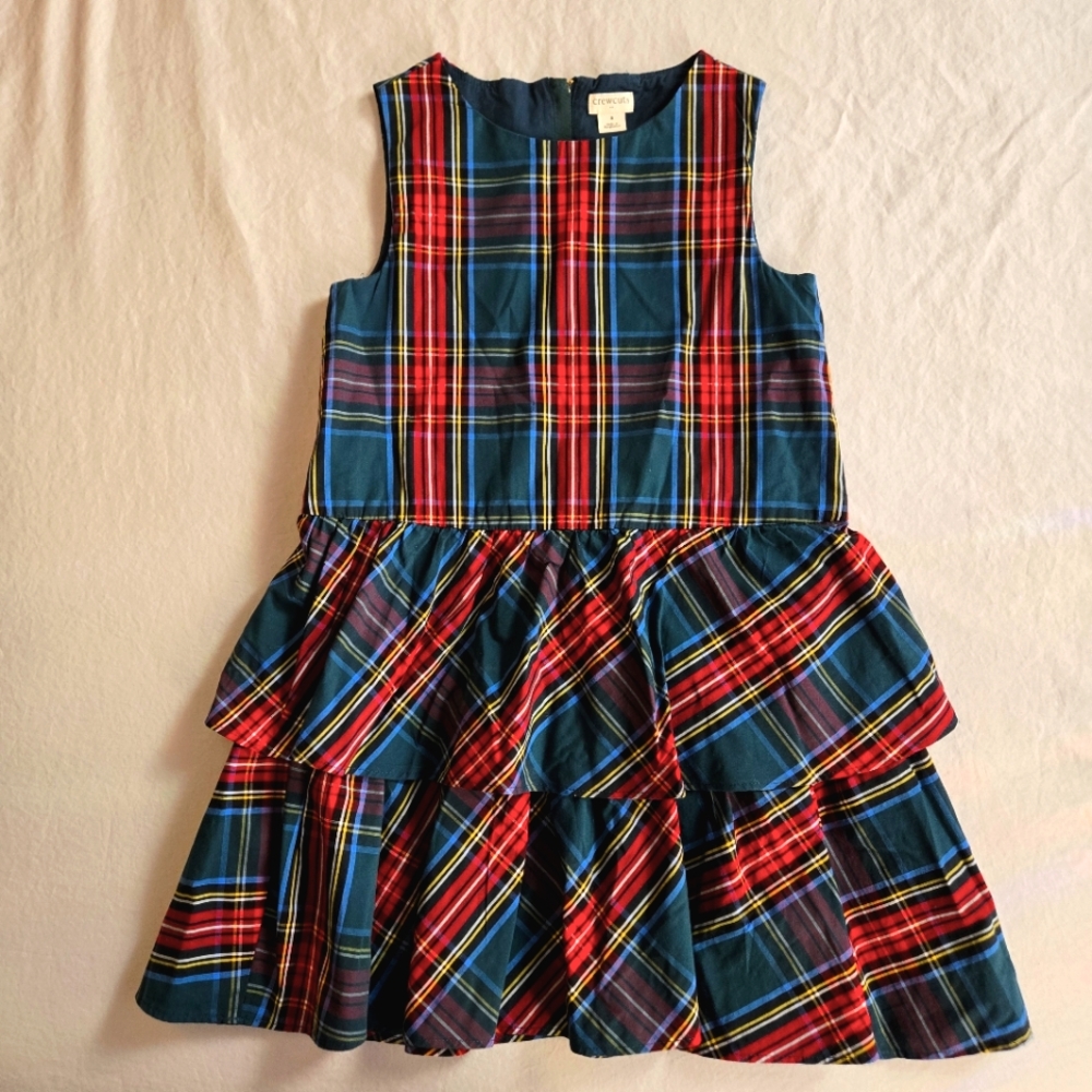 Crewcuts Girls' Tartan Tiered Skirt Holiday Party Dress 8
